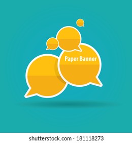 abstract orange paper vector banner or speech bubble on blue background