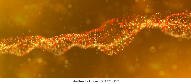 Abstract orange particle background. Flow wave with dot landscape. Digital data structure. Future mesh or sound grid. Pattern point visualization. Technology vector illustration.