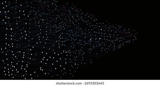  Abstract orange particles of optical fiber illustrationlines with dots over dark background. connecting or big data concept