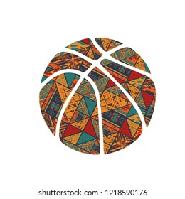 Abstract orange pattern in basketball silhouette isolated on white