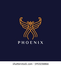 Abstract Orange Phoenix Made From Modern Lines Combination Logo Design. Vector Logo Illustration.