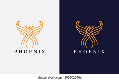 Abstract Orange Phoenix Made From Modern Lines Combination Logo Design. Vector Logo Illustration.