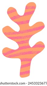 Abstract orange and pink coral blob cut out shape. Organic rounded wobbly plant shape collage element with textured crayon or brush scribble lines. Pastel coral orange abstract modern summer sticker.