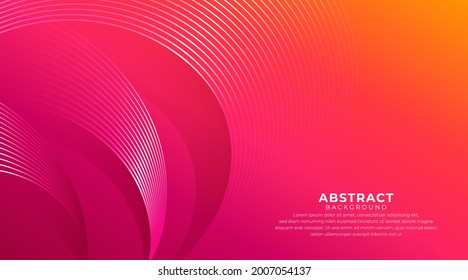 Abstract orange and pink gradient background. Curvy lines light and shadow decoration. Modern bright graphic template design. Simple curve vector element with space for your text. Vector illustration