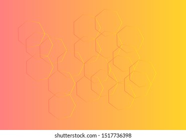 abstract orange pink gradient with hexagon line background