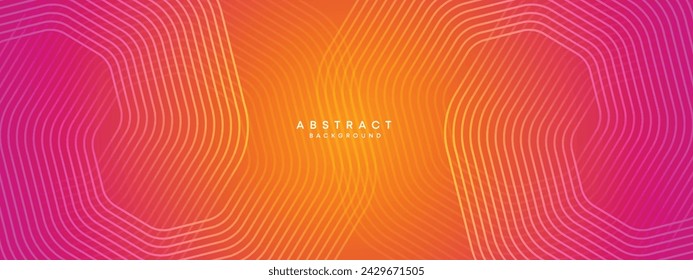 Abstrakte orange, rosa Gradient winkende Kreise Linien Technologie Web-Banner Hintergrund. Moderne gelbe, lila Farbverlauf mit glänzenden Linien und glänzender geometrischer Diagonalform für Broschüre, Umschlag, Header