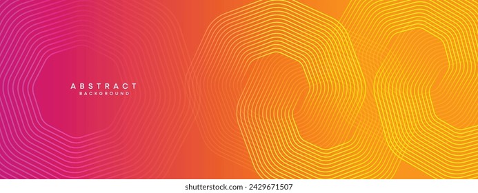Abstract orange, pink gradient waving circles lines Technology web banner background. Modern yellow, purple gradient with glowing lines and shiny geometric diagonal shape for brochure, cover, header