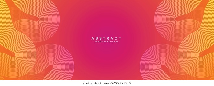 Abstrakte orange, rosa Gradient winkende Kreise Linien Technologie Web-Banner Hintergrund. Moderne gelbe, lila Farbverlauf mit glänzenden Linien und glänzender geometrischer Diagonalform für Broschüre, Umschlag, Header