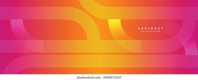Abstract orange, pink gradient waving circles lines Technology web banner background. Modern yellow, purple gradient with glowing lines and shiny geometric diagonal shape for brochure, cover, header