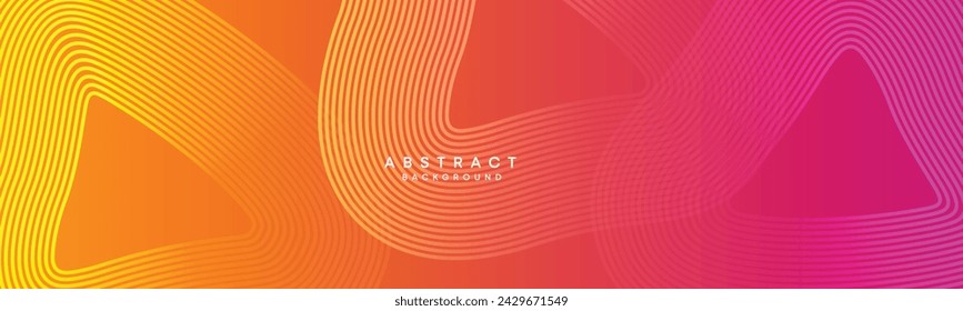 Abstract orange, pink gradient waving circles lines Technology web banner background. Modern yellow, purple gradient with glowing lines and shiny geometric diagonal shape for brochure, cover, header