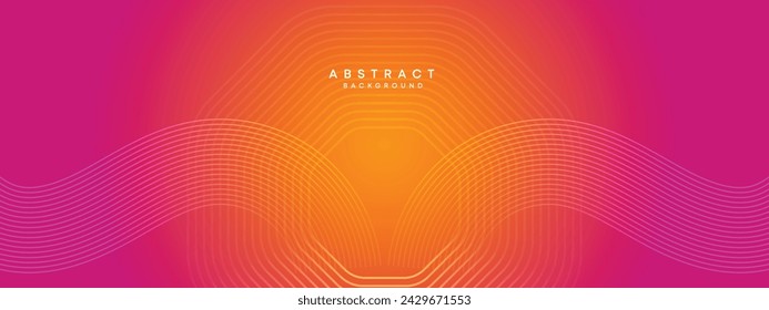 Abstract orange, pink gradient waving circles lines Technology web banner background. Modern yellow, purple gradient with glowing lines and shiny geometric diagonal shape for brochure, cover, header