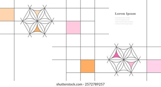 abstract orange pink line. geometric hexagon texture background. Japanese leaf styled grid pattern. retro styled concept.