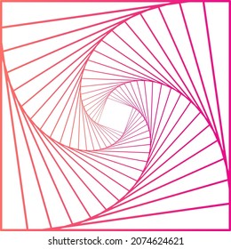 Resumen de las formas del túnel de alambre retorcido de trama cuadrada naranja y rosa sobre el fondo blanco. Ilustración vectorial.