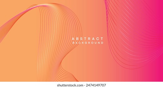 Abstract orange, pink, yellow digital future technology geometric flowing line background. Red, orange, purple gradient smooth wave lines web banner background for cover, flyer, header, website