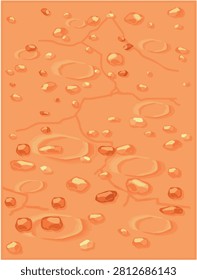 Abstract orange planet surface vector illustration. Seamless alien desert planet backdrop, Mars landscape ground texture with craters and rocks for gaming designs