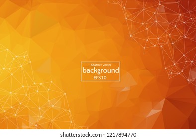 Abstract Orange Polygonal Space Background with Connecting Dots and Lines.  Connection structure. Vector science background. Polygonal vector background. Futuristic HUD background.