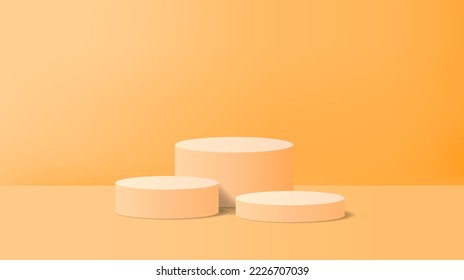 Abstract orange product display background with 3d render cylinder pedestal podium. Orenge minimal wall scene for product display presentation. Geometric stage platform vector