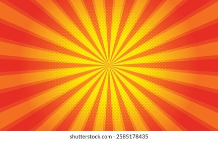 Abstract orange radial sunburst comic background