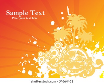abstract orange rays background with retro illustration