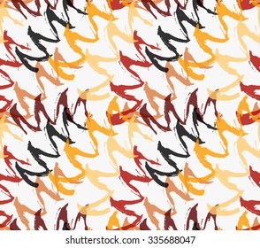 Abstract orange red and brows scribbles.Hand drawn with paint brush seamless background.Modern hipster style design.