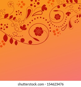 Abstract orange and red floral background with copy space.