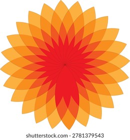 Abstract Orange and Red Geometric Flower Design with Sunflower Mandala Pattern