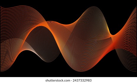 Abstract orange red wave background. Thin light line swoosh as voice soundwave, smoke trail, silk fabric or speed road landscape. Data grid soft swirly gradient mesh