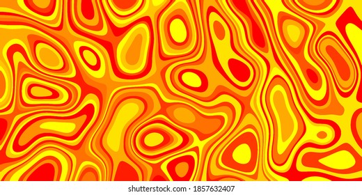 Abstract orange and red wavy background with curve lines. Liquid metal or lava surface. Futuristic technology or science background