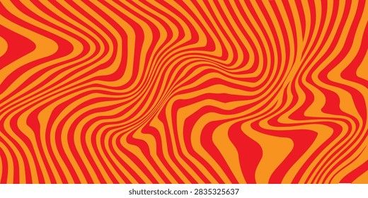 Abstract Orange and Red Wavy Lines Psychedelic Optical Illusion Background Vector
