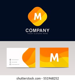 Abstract orange rhombus shape M icon letter logo element vector design