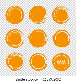 Abstract orange round textured smears set isolated on imitation transparent background