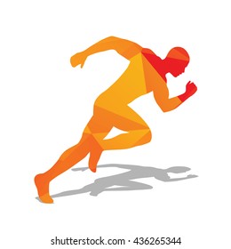 Abstract orange running man. Runner. Polygonal vector silhouette