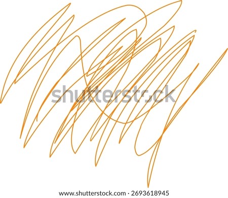 Abstract orange scribble lines on white background. Dynamic chaotic sketch art representing creativity, spontaneity, and modern expression.