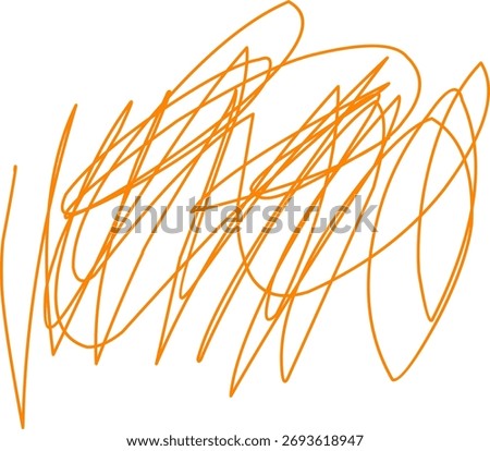 Abstract orange scribble lines on white background. Dynamic chaotic sketch art representing creativity, spontaneity, and modern expression.