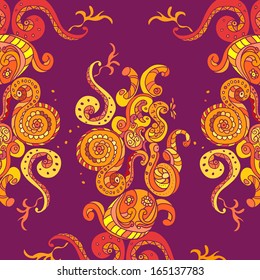 Abstract orange sea elements on purple  background