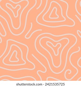Abstract orange seamless pattern with wavy lines. Trendy background with liquid and fluid doodle shapes, scribbles, squiggles and swirls. Modern repeat vector illustration.