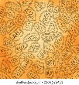 Abstract Orange Shapes with Scribbled Lines