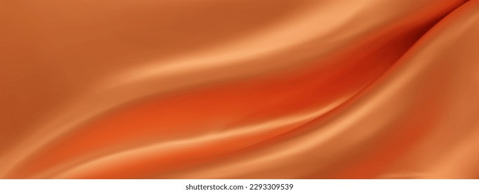 Abstract orange silk vector background. Luxury cloth or liquid wave. Abstract or orange fabric texture background. Orange Cloth soft wave. Creases of satin, silk, and Smooth elegant cotton.