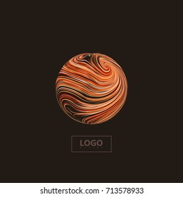 Abstract orange sphere with curled vorticity texture. Vector art illustration. Creative element for design