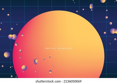 abstract orange sphere withgradient blue to yellow particle on navy blue squre grid background can be use for product label food drink notebook cover  cyberpunk technology box art vector eps.