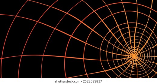 Abstract orange spider web with vibrant colors on a black background. Happy Halloween banner. Vector illustration