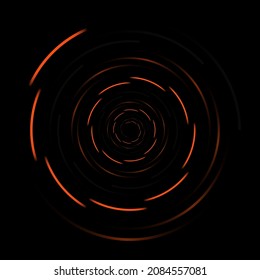 Abstract orange spiral circle lines on black geometric background. Abstract helix round shape geometric backdrop. Vector illustration