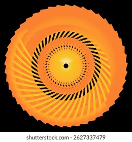 Abstract orange spiral with sharp spikes on a black background and vector