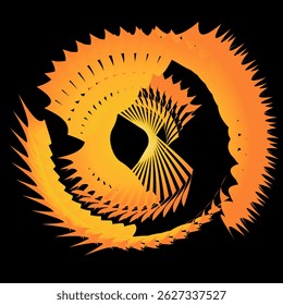 Abstract orange spiral with sharp spikes on a black background and vector