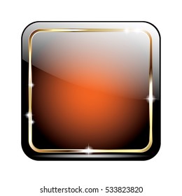Abstract orange square background with a golden frame, with space for your text. Vector illustration, on transparent background