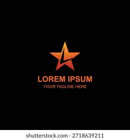 Icono de estrella naranja Abstractas, símbolo inicial de la letra L, identidad de marca profesional sobre fondo negro.