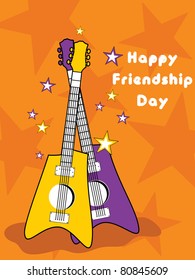 abstract orange star pattern background with set of guitar