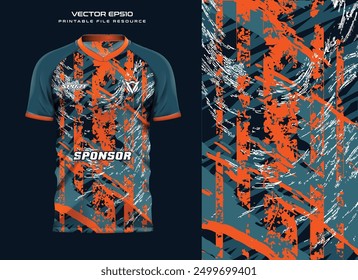 abstract orange stripe grunge t shirt mockup sport jersey design for football soccer, racing, e sports, running design kit