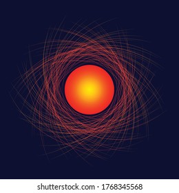 sol naranja abstracto con rayos como logotipo o icono en fondo oscuro