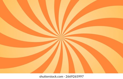 abstrakter orangefarbener Sunburst-Vektor mit retro-spiralförmigen Radialstrahlmustern für Poster, Banner, Tapetendesign.